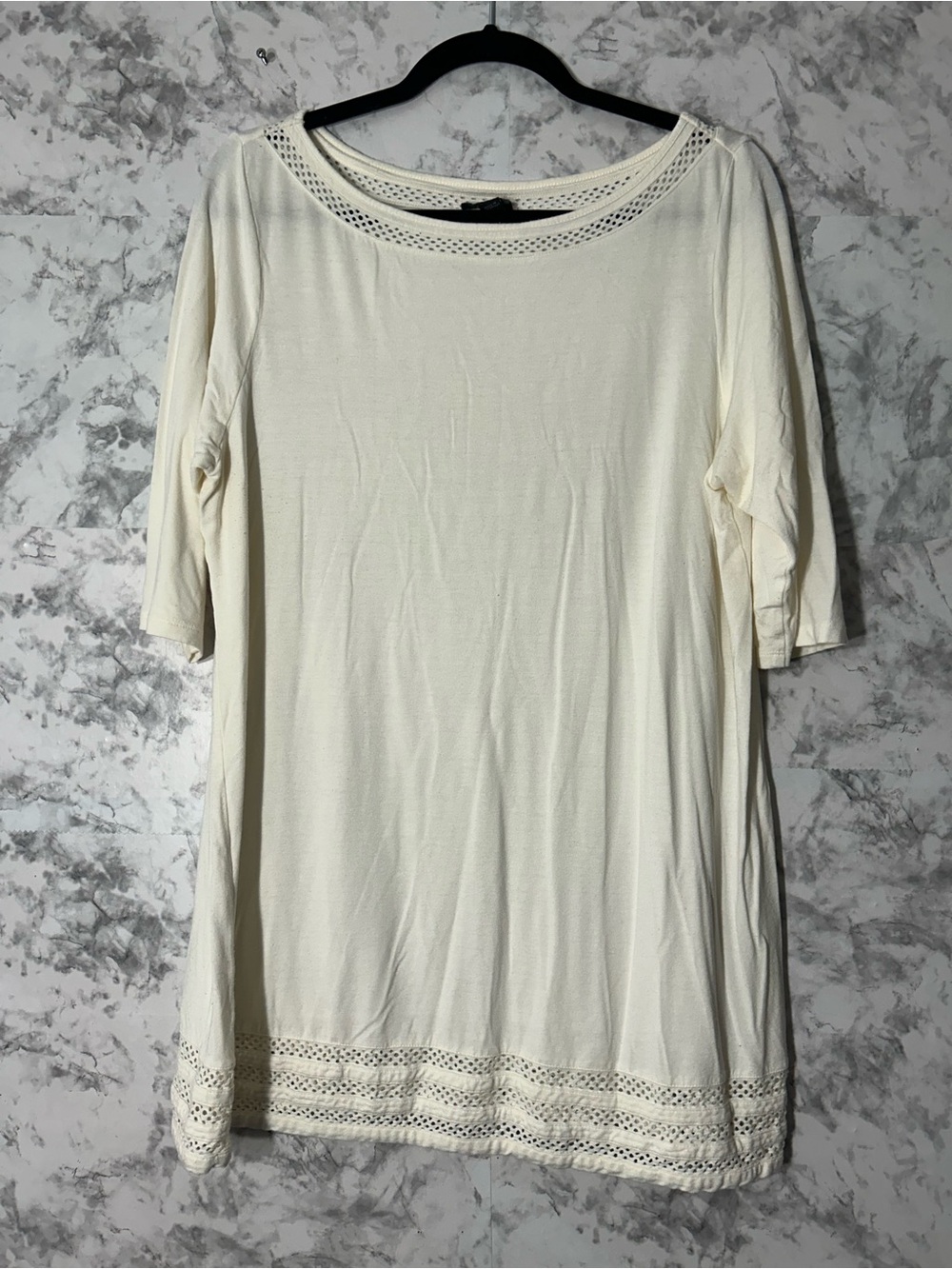 Wearever Collection J Jill Women’s Cream Crochet-Detail Tunic Top Sz L